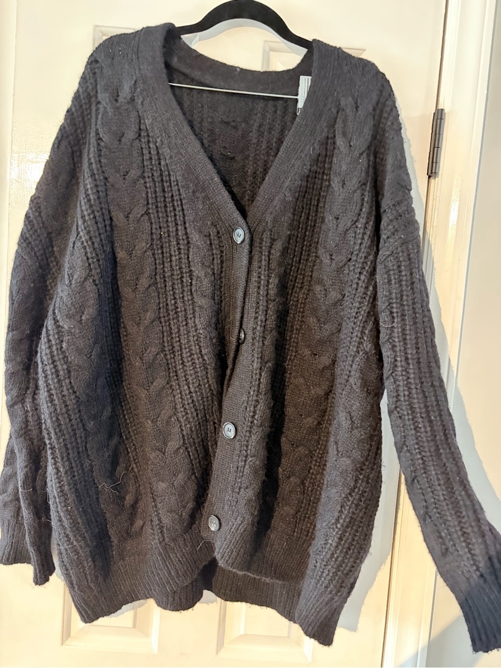 Wool/Alpaca blend Black Cablee-Knit Button Cardigan Sweater - Women